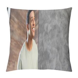 Personality  Happy And Smiling African American Man Looking Away While Standing In New House, Banner Pillow Covers