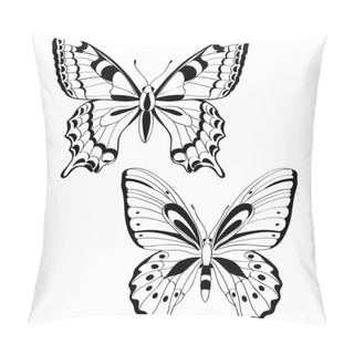 Personality  Vector Butterflies In Black And White - Vector Illustration Pillow Covers