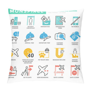 Personality  Flat Thin Line Icons Set Of Airport Process And Services Pillow Covers