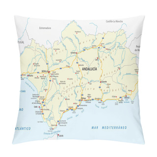 Personality  Road Vector Map Of The Autonomous Community Of Andalusia, Spain Pillow Covers