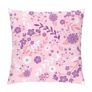 Personality  Botanical Seamless Pattern With Pink And Purple Flowers And Leaves. Repetitive Background With Floral Motifs For Weddings And Invitations. Decorative Bouquet With Plants And Sakura In Bloom Pillow Covers
