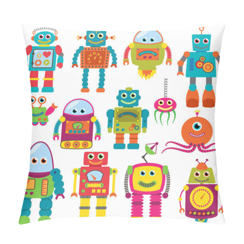 Personality  Vector Collection Of Colorful Retro Robots Pillow Covers