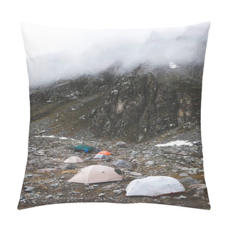 Personality  Camping With Tents In Winter Mountains Pillow Covers