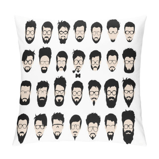 Personality Vector Set Of Hipster Style Haircut, Glasses, Beard, Mustache Pillow Covers