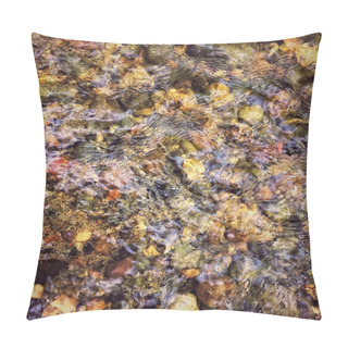 Personality  Shallow Clear Water Flwoing Over Colorful River Rocks. Pillow Covers