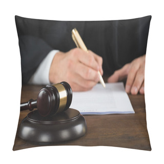Personality  Judge Writing On Legal Documents At Desk Pillow Covers