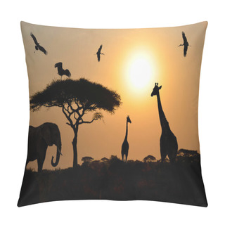 Personality  Animal Silhouettes Over Sunset On Safari In African Savannah Pillow Covers
