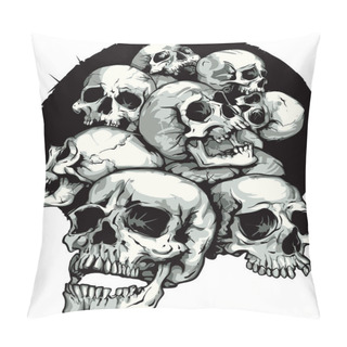 Personality  A Bunch Of Skulls Fall Out Of A Black Hole. Vector Illustration. Suitable For A Tattoo, Logo, T-shirts, Rock Bands... Pillow Covers