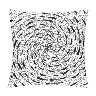 Personality  Pattern Hand Drawn Doodles Mandala. Dynamic Contour Repeating Elements. Coloring Pages For Adult, Children. Circular Abstract Spirals, Swirls, Line, Spot. Vector Cartoon Black Outline White Background Pillow Covers