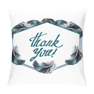 Personality  Black Feathers Isolated Watercolor Illustration. Frame Border With Thank You Lettering. Pillow Covers