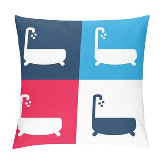 Personality  Bathtub With Water Dropping Blue And Red Four Color Minimal Icon Set Pillow Covers