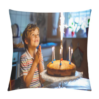 Personality  Adorable Happy Blond Little Kid Boy Celebrating His Birthday. Pillow Covers
