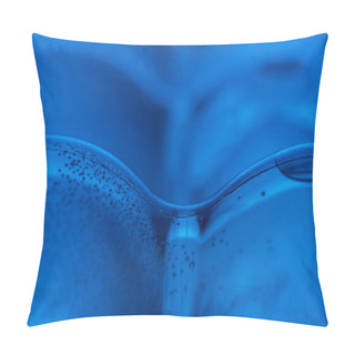 Personality  Close Up Of Plastic Water Bottle With Bubbles And Copy Space On Blue Background  Pillow Covers