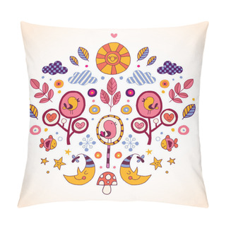 Personality  Sun, Birds, Trees, Fish And Hearts Pillow Covers