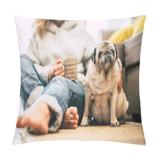 Personality  Best Friends Forever Human And Dog Portrait With Focus On Pet And Unrecognizable Woman In Background Pillow Covers