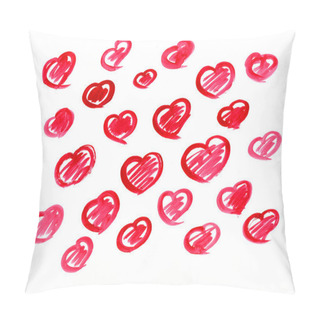 Personality  Set Of Red Watercolor Love Sweet Hearts For Greeting, Valentines Day Card. Love Watercolor Hearts Background. Love Sweet Heart Shapes For Greeting Card. Set Of Love Hearts. Love Hearts Retro Pattern. Pillow Covers