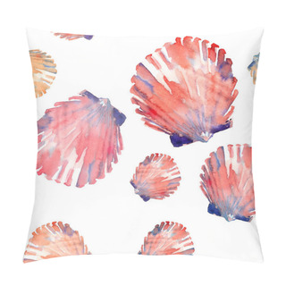 Personality  Bright Cute Graphic Lovely Beautiful Wonderful Summer Fresh Marine Beach Colorful Seashells And Starfishes Pattern Watercolor Hand Illustration. Perfect For Greeting Card, Textile Design Pillow Covers
