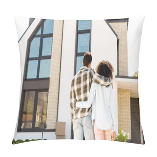 Personality  Back View Of African American Couple Hugging While Looking At New House Pillow Covers