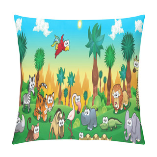 Personality  Green Forest With Funny Wild Animals Pillow Covers