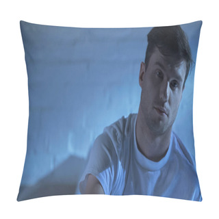Personality  Man In T-shirt Sitting In Bedroom At Sleepless Night Pillow Covers