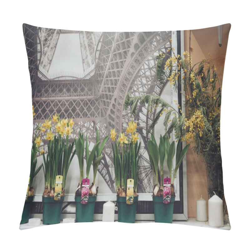 Personality  Florist Full Of Diverse Flowers Of All Colors In Which Workshops Are Carried Out By Hand, Barcelona, On March 7, 2024 Pillow Covers