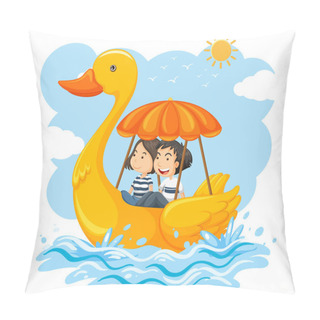 Personality  Couple On A Duck Boat Illustration Pillow Covers