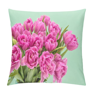 Personality  Spring Tulip Flowers Turquoise Background Pillow Covers