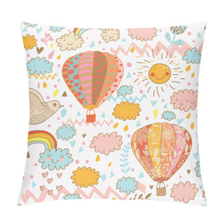 Personality  Cute Seamless Pattern With Hot Air Balloons, Bird And Clouds Pillow Covers