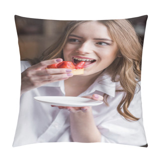 Personality  Woman With Strawberry Cake  Pillow Covers