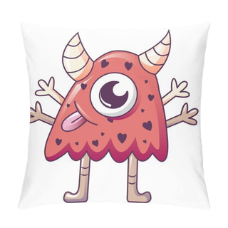 Personality  Red One Eye Monster Icon, Cartoon Style Pillow Covers