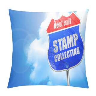 Personality  Stamp Collecting, 3D Rendering, Blue Street Sign Pillow Covers