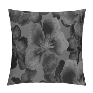 Personality Hawaiian Watercolor Pattern. Black And White Floral Tropical Seamless Print. Hibiscus And Oleander In Hawaii. Aloha Swimwear Design. Exotic Bouquet Fashion Illustration. Watercolour Horizontal Tile. Pillow Covers