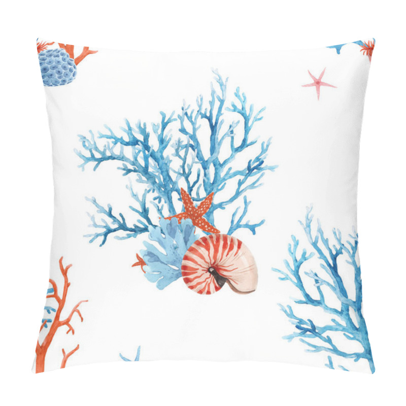 Personality  Beautiful seamless underwater pattern with watercolor sea life coral shell and starfish. Stock illustration. pillow covers