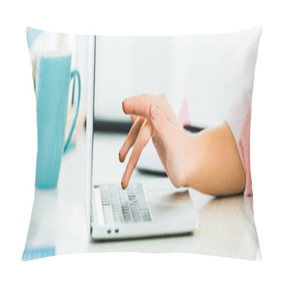 Personality  Cropped View Of Woman Typing On Laptop Keyboard At Workplace Pillow Covers