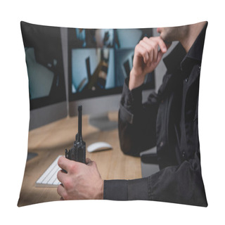 Personality  Cropped View Of Guard In Uniform Holding Walkie-talkie  Pillow Covers