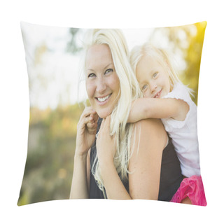 Personality  Mother And Little Girl Having Fun Together In Grass Pillow Covers