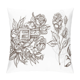Personality  Roses And A Gun.  Illustrations Pillow Covers