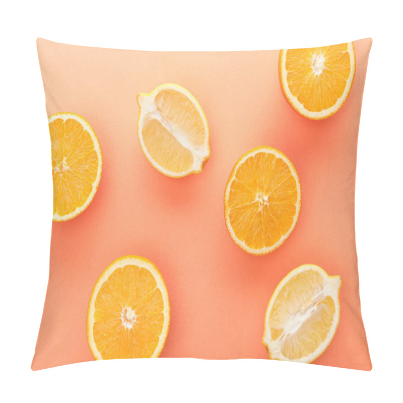 Personality  Top View Of Citrus Fruits Halves On Orange Background Pillow Covers