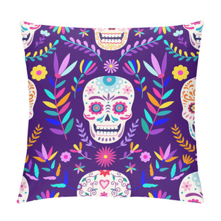 Personality  Death Day, Seamless Pattern, Sugar Skull On A Floral Background Pillow Covers