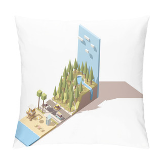 Personality  Vector Isometric Seaside Landscape Pillow Covers