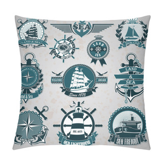 Personality  Set Of Vintage Label With A Nautical Theme Pillow Covers