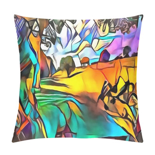 Personality  Interpretation Of The Landscape In Style Of Avant-garde Pillow Covers