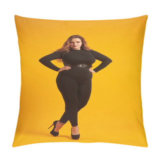 Personality  Beautiful Curvy Girl In Sexy Clothes Posing At Studio Pillow Covers