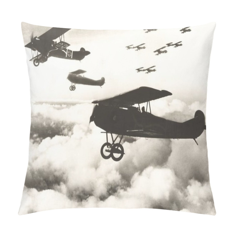 Personality  Biplanes flying in cloudy sky pillow covers