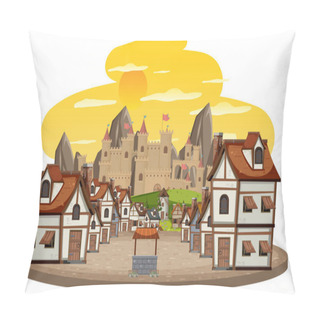 Personality  Medieval Village Scene On White Background Illustration Pillow Covers