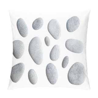 Personality  Grey Pebbles Isolated On White Background.  Top View Of Sea Stone Pillow Covers