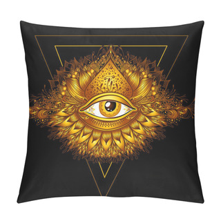 Personality  Abstract Symbol Of All-seeing Eye In Boho Eastern  Ethnic Style Gold On Black For Decoration T-shirt Or For Computer Game. Concept Magic Occultism Esoteric Pillow Covers