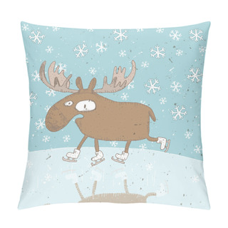 Personality  Funny Moose Ice-Skating Christmas Card Pillow Covers