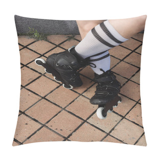 Personality  Top View Of Legs Of Young Man In Knee Socks And Rollers Outdoors  Pillow Covers