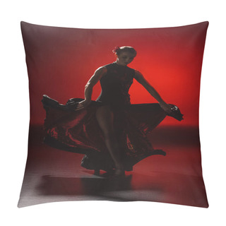 Personality  Silhouette Of Young Woman Touching Dress And Dancing Flamenco On Red Pillow Covers